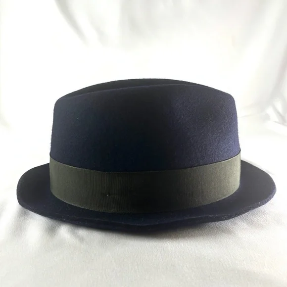 Paul Smith Vintage Wool Felt Fedora Hat • Navy Blue Ribbon  display picture 1